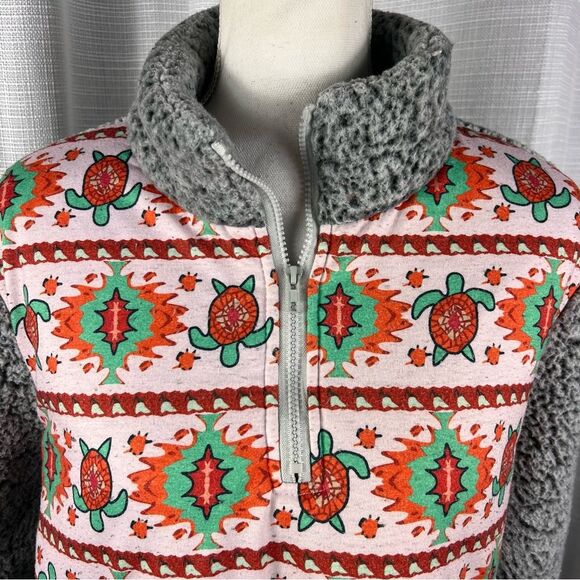 Southwest Turtle Fleece Quarter Zip Sweatshirt XL Gray Green Warm Cozy Pockets - Picture 5 of 6